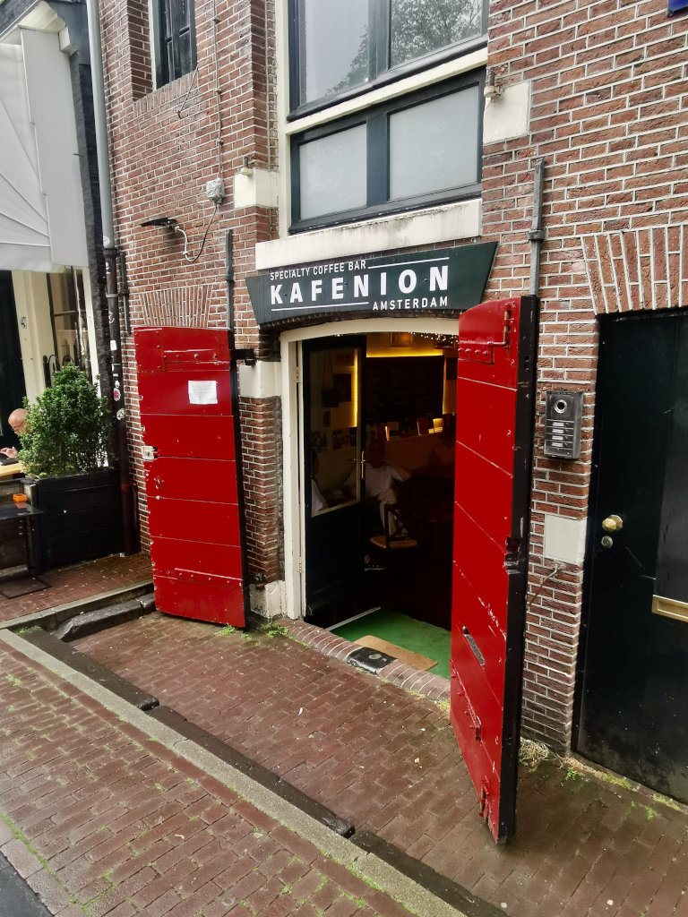 The entrance to kafenion one of the best cafes in amsterdam