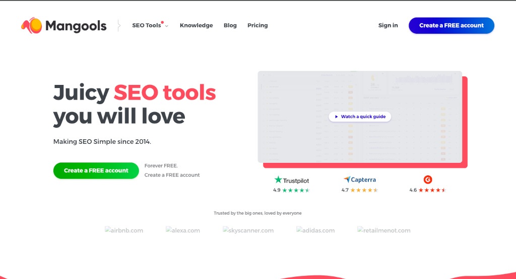 The landing page for mongools a great website to use for keyword monitoring