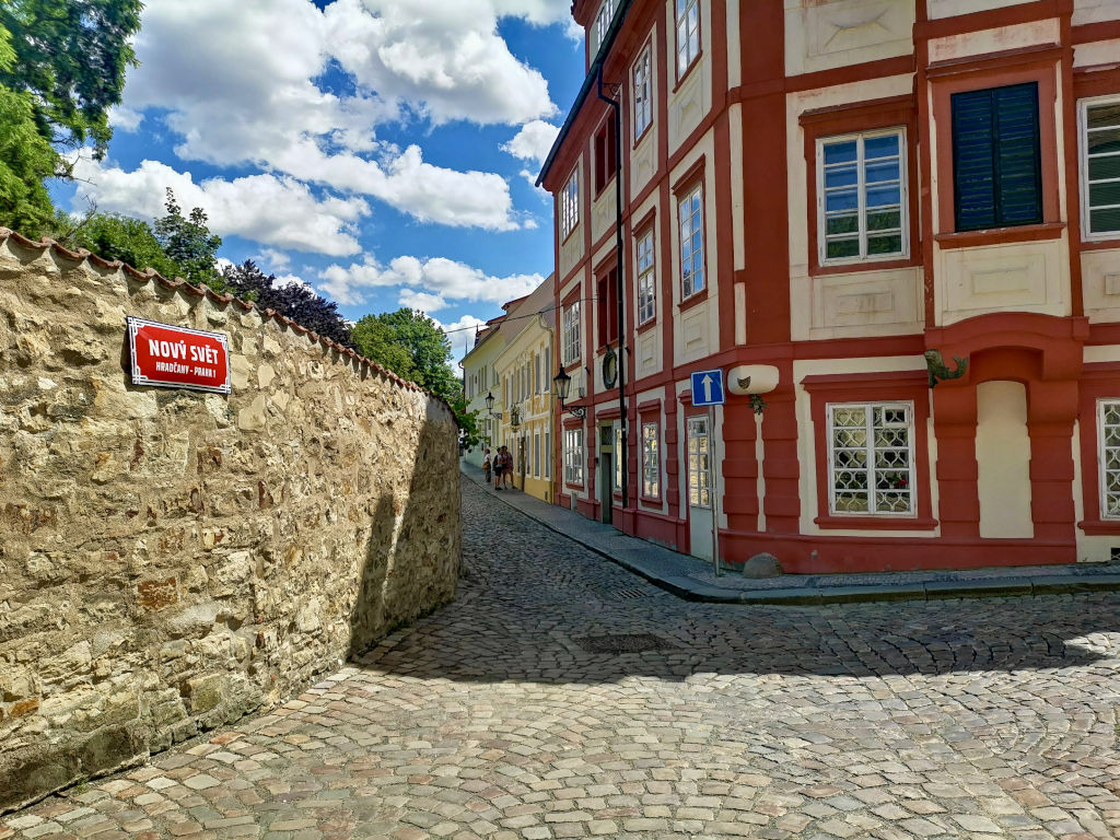 Colorful buildings on novy set street in prague czech republic