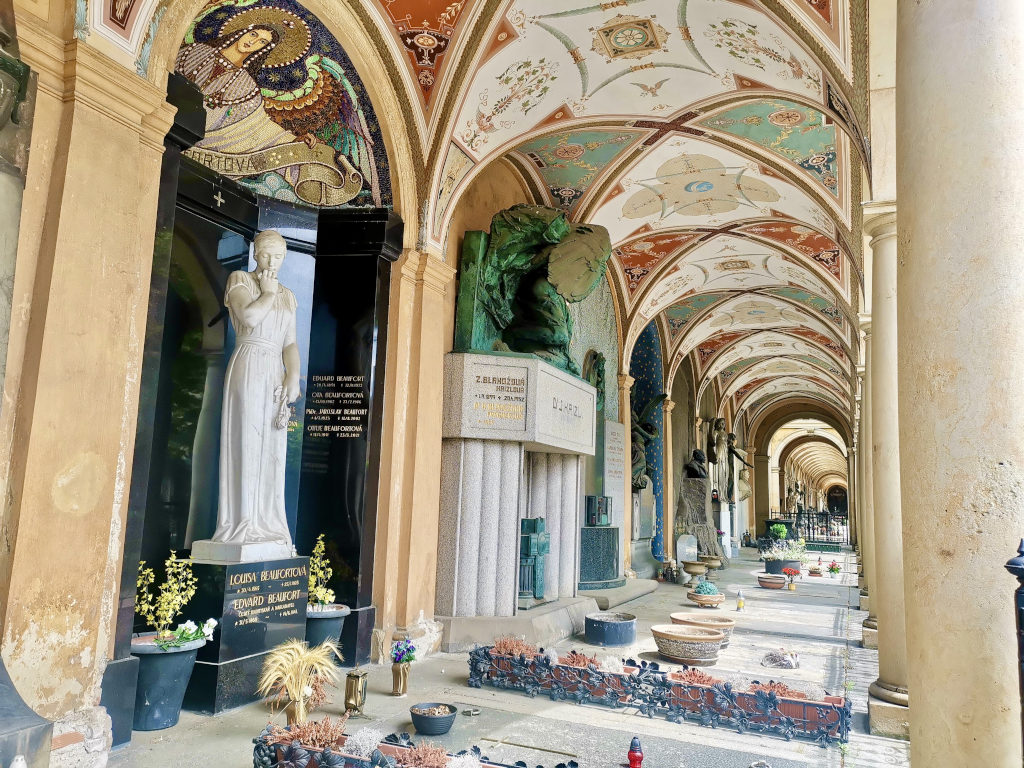 Colorful archways at a cemetary at vyserhad fortress in prague