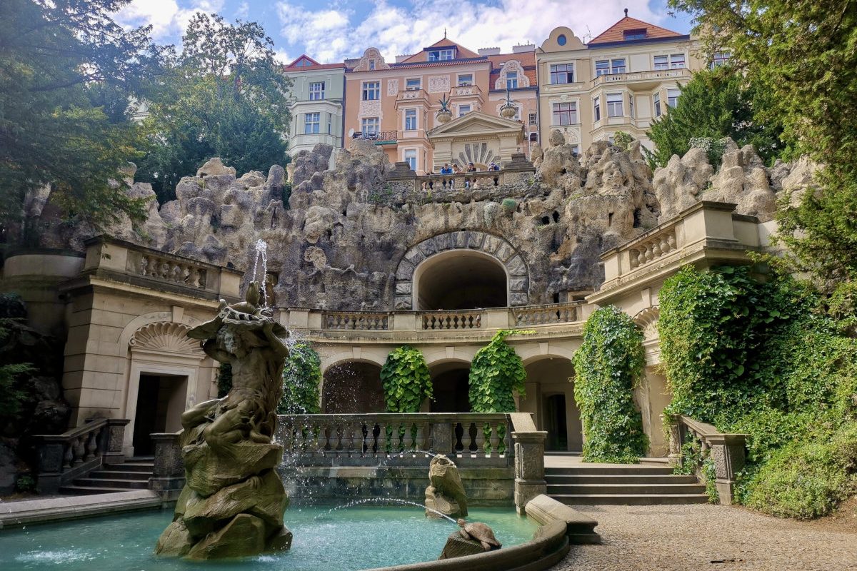 A fountain in a park in vinohrady prague