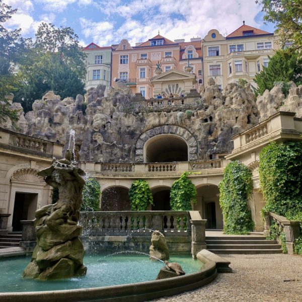 A fountain in a park in vinohrady prague