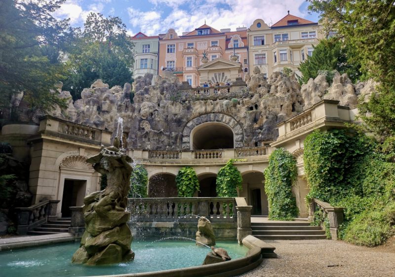 A fountain in a park in vinohrady prague